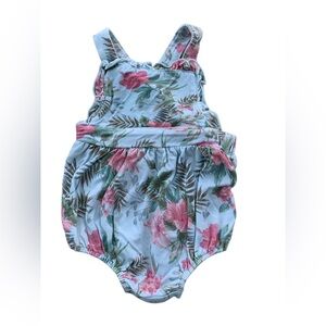 Angel Dear Size 3-6 Months Vintage Hibiscus Floral Bamboo Ruffle Bubble Romper